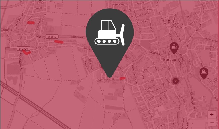 Baustellen-Icon mit Karte von OpenStreetMap im Hintergrund